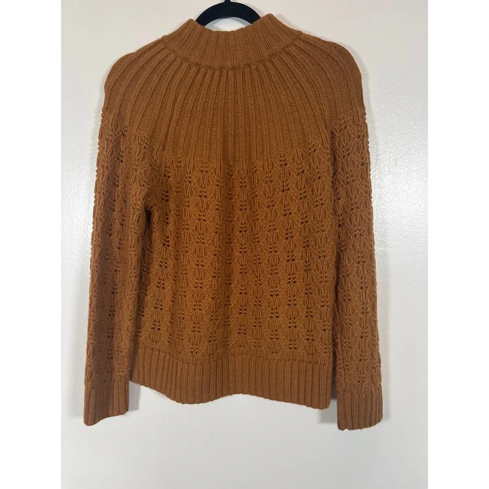 Madewell Womens Cedar Brown Pointelle Mock Neck Merino Alpaca Blend Sweater M - Picture 2 of 5
